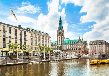 Beautiful view of Hamburg city center with town hall and Alster river, Germany clipart
