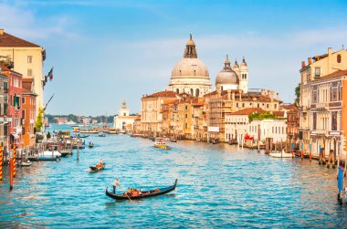 canal Grande ile basilica di santa maria della salute günbatımı, Venedik, İtalya