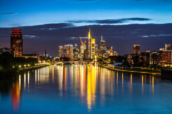 Beautiful view of Frankfurt am Main skyline at dusk, Germany.