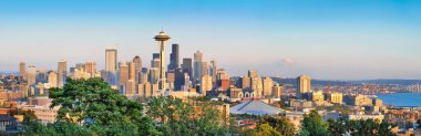 Seattle skyline panorama at sunset as seen from Kerry Park, Seattle, WA