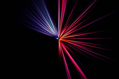 Abstract surface of radial  zoom blur in pink and lilac tones on a black background. Bright pink black background with radial, diverging, converging lines. clipart