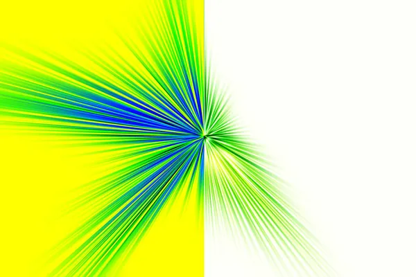 要旨黄色と白の背景に青と緑の色調で放射状のズームぼかし表面 放射状 分岐線 収束線と明るい狂気の背景 背景は2つの部分に分かれています — ストック写真