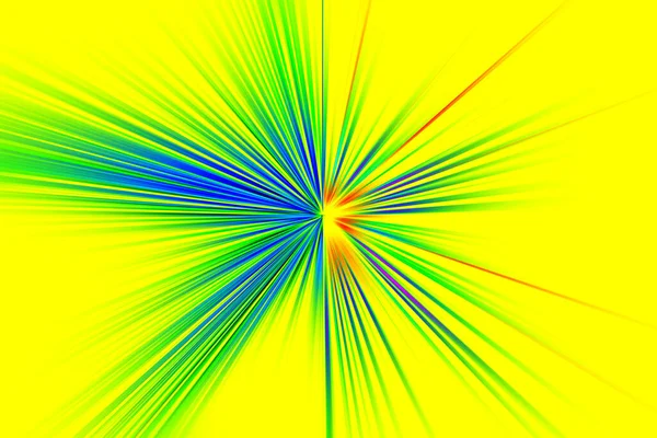 黄色の背景に青 赤の色調で放射状のズームブラーの抽象的な表面 放射状線 分岐線 収束線を持つ抽象的な明るい背景 — ストック写真