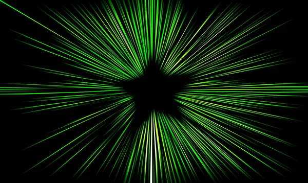 黒の背景に緑のトーンでぼかし放射状ズームの抽象的な表面 星の形をした放射状の 分岐する 収束する線を持つ抽象的な明るい背景 — ストック写真