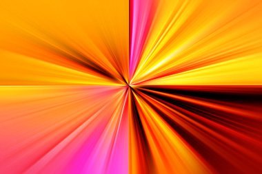 Radyal bulanıklığın soyut yüzeyi turuncu, pembe ve sarı tonlarda. Radyal, ayrışan, yakınsayan çizgilerle parlak sulu arkaplan.  