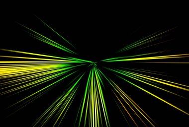 Abstract surface of blur radial zoom in yellow and green tones on a black background. Tricolor  bright background with radial, diverging, converging lines . clipart