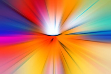 Mavi, turuncu ve pembe tonlarda soyut radyal yakınlaştırma bulanık yüzeyi. Radyal, yayıcı, yakınsayan çizgilerle muhteşem renkli arkaplan.