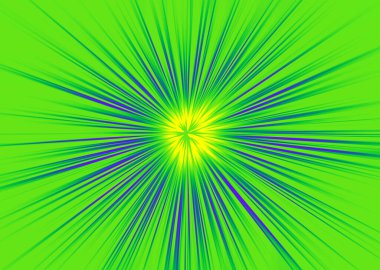 Radyal zoom bulanıklığının soyut yüzeyi koyu mavi ve asit yeşili arkaplanda. Radyal, ayrışan, yakınsayan çizgilerle parlak yeşil-mavi arkaplan.