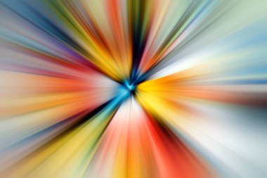 Mavi, sarı ve turuncu tonlarda soyut radyal yakınlaştırma bulanık yüzeyi. Radyal, yayıcı, yakınsayan çizgilerle muhteşem çok renkli arkaplan.