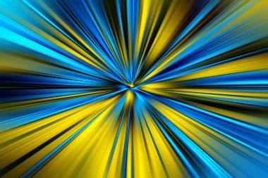 Abstract surface of radial blur zoom in blue and yellow tones. Spectacular two-color background with radial, diverging, converging lines.   clipart