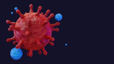 SARS-CoV-2 illüstrasyonu. Aşı metni için arka plan. Coronavirüs bulaşıcı hastalık. Gerçekçi 3D virüs hücresi.