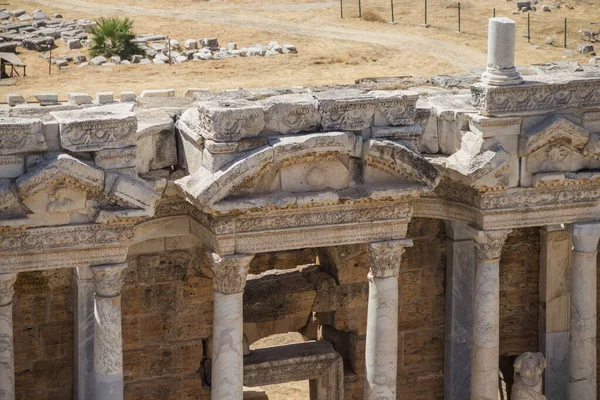 Turkey Denizli 2021 Ancient Ruins Roman Amphitheater Hierapolis Inscriptions Greek — Zdjęcie stockowe