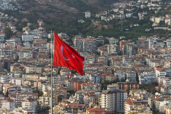 Turkey Alanya 2021 Turkish Flag Flying City Alanya — Stock Photo, Image