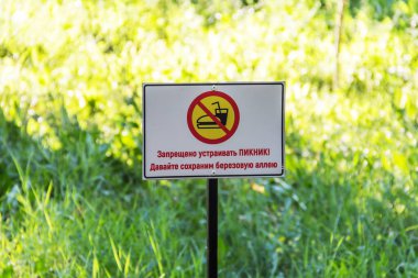 Huş ağacında piknik yapılmasını yasaklayan parkta bir tabela.