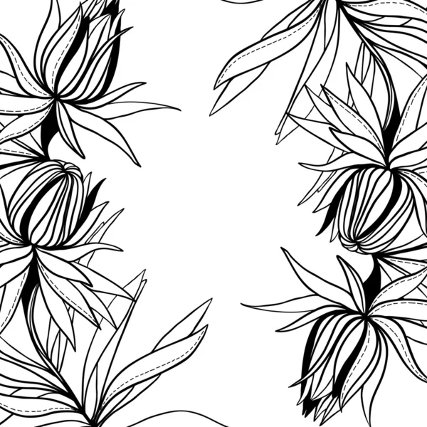 Monocromo retro vintage patrón vectorial sin costuras flores abstractas y hojas — Archivo Imágenes Vectoriales