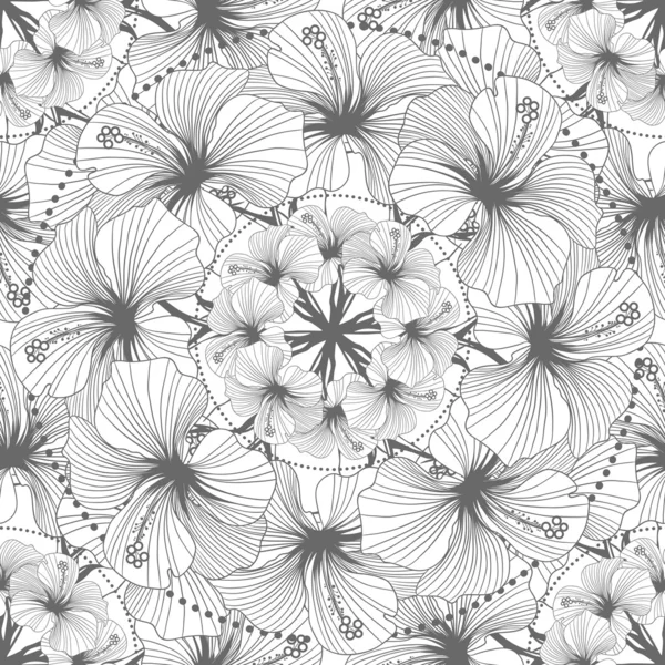 Monochrome retro vintage seamless vector pattern abstract flowers and leaves — Stock Vector