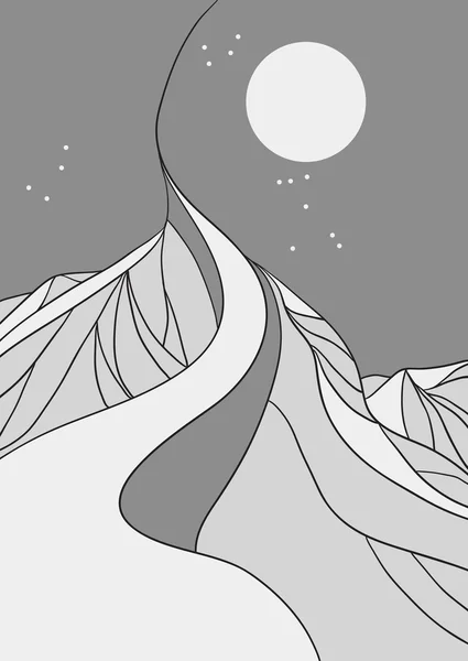 Abstrakte Berglandschaft mit Mond — Stockvektor