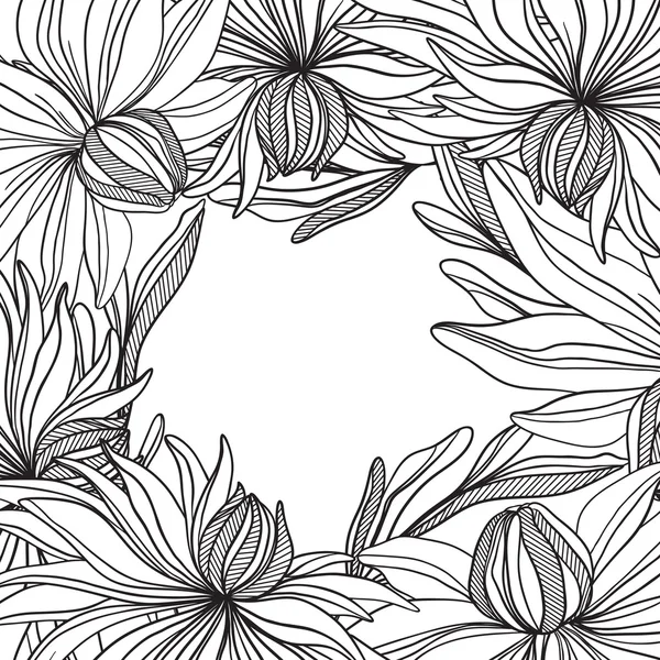 Black and white seamless pattern of abstract flowers and ornaments — Stock Vector