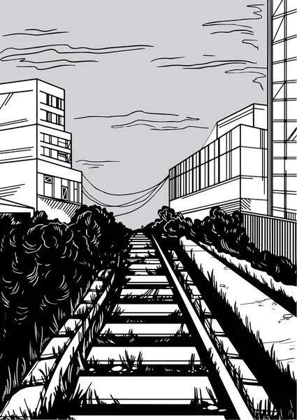 Caminho de ferro preto e branco. Ilustração vetorial — Vetor de Stock