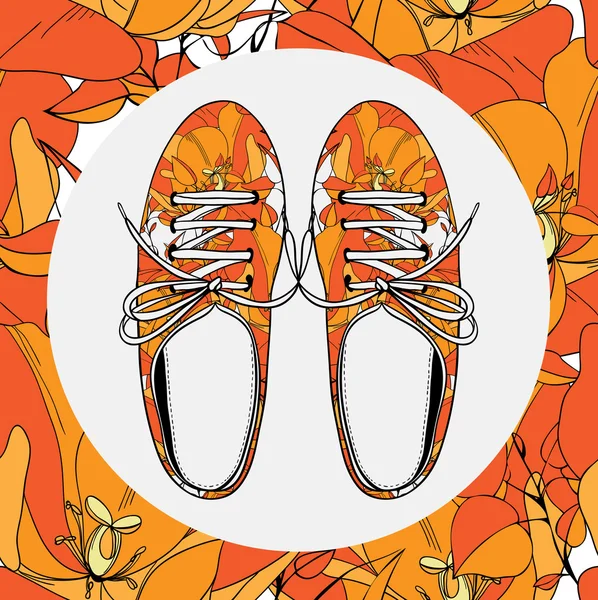 Zapatos de gimnasio femeninos con patrón de flores — Vector de stock