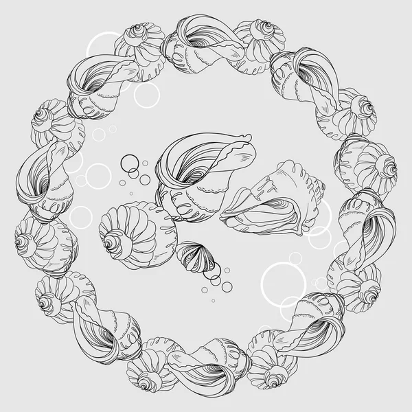 Seamless monochrome pattern from gentle sea shells — Stock Vector