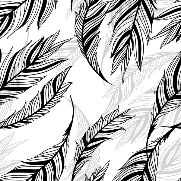 Patrón monocromo sin costura de plumas de aves — Vector de stock