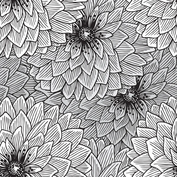 Černobílý vzor bezešvé abstraktní grafiky květin — Stockový vektor