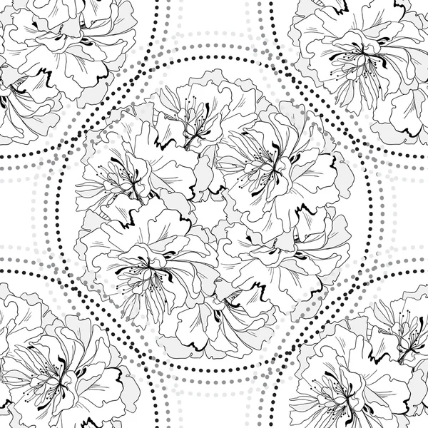 Seamless monochrome geometric pattern from gentle flowers — Stock Vector