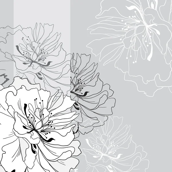Nahtlose monochrome Einladung oder Karte aus sanften Blumen — Stockvektor
