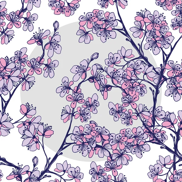 Motif sans couture de la cerise japonaise en fleurs — Image vectorielle