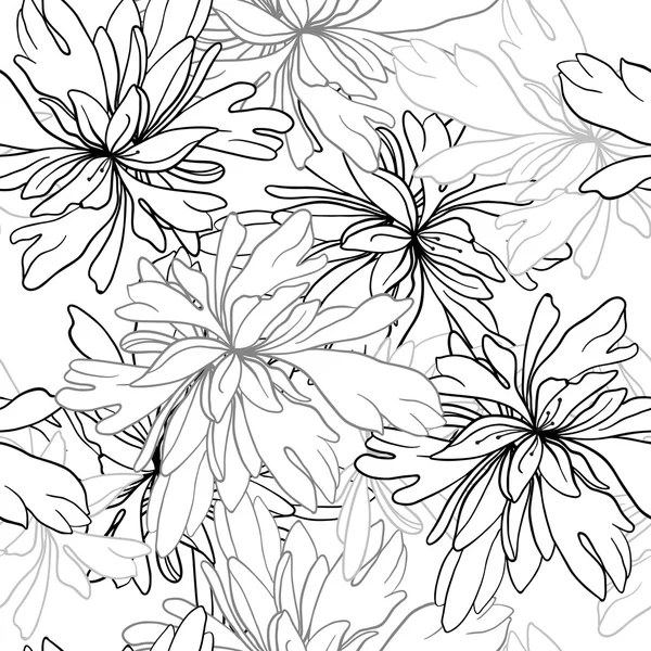 Patrón sin costura vectorial de flores y hojas abstractas blancas negras — Vector de stock