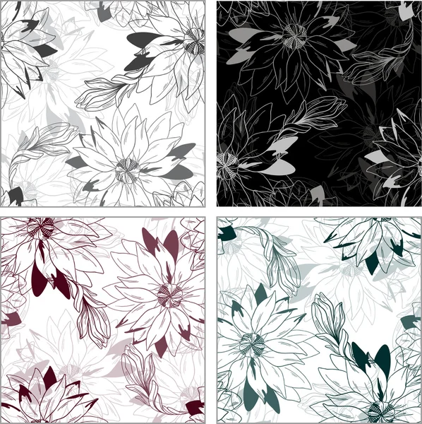Ensemble de motifs vintage vectoriels sans couture de fleurs abstraites — Image vectorielle
