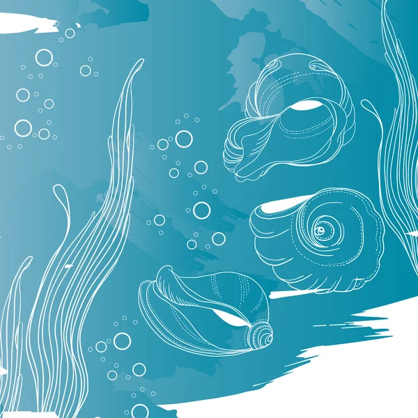 Бесшовный рисунок с ракушками и водорослями — стоковый вектор