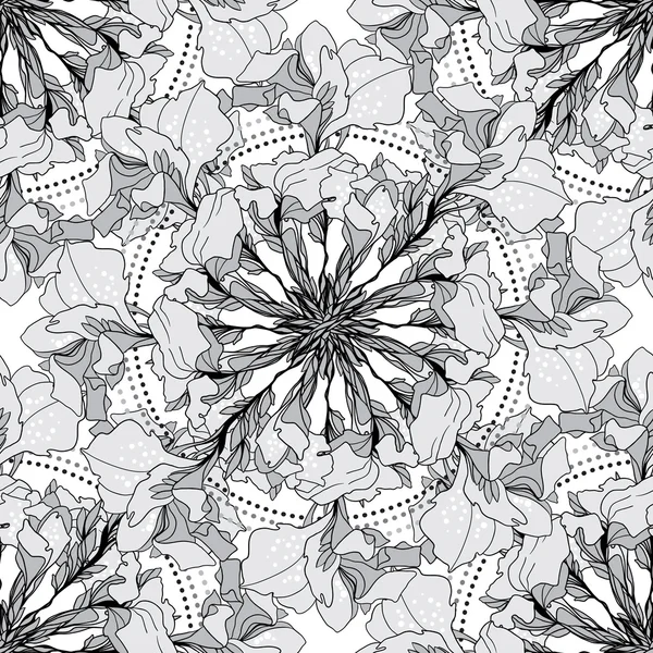 Vector patrón geométrico monocromo sin costura de flores abstractas — Archivo Imágenes Vectoriales