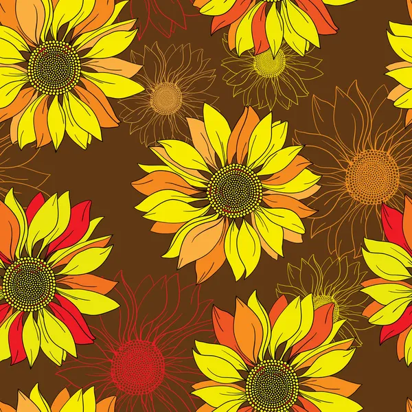 Vector seamless pattern from small sunflowers — Stock Vector