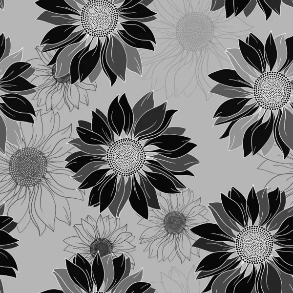 Vector monochrome seamless pattern from small sunflowers — Stock Vector