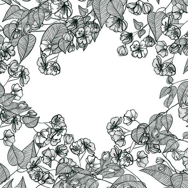 La cornice di fiori in bianco e nero — Vettoriale Stock