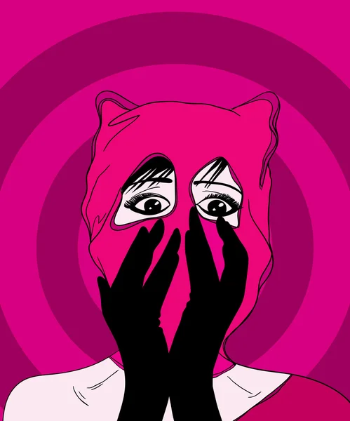 Vyděšená dívka v maska s otvory pro oči — Stockový vektor