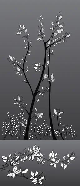 黒い背景に白い様式化されたツリー — ストックベクタ