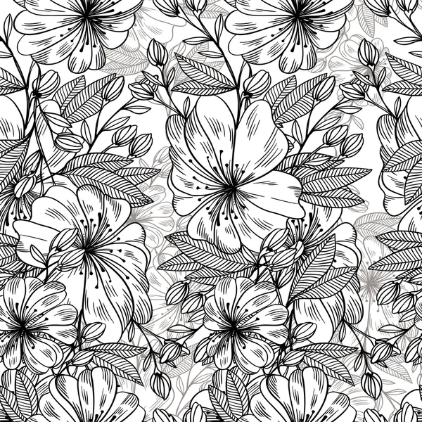 Monochrome floral motif sans couture — Image vectorielle