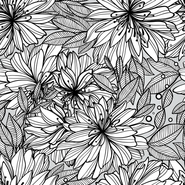 モノクロのシームレスな花柄 — ストックベクタ