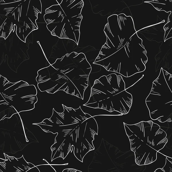 Monochrome motif sans couture de feuilles d'automne — Image vectorielle