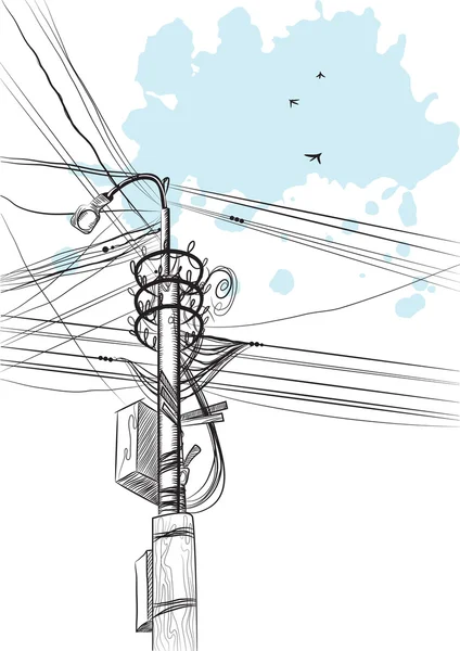 Una columna del cielo y las aves — Vector de stock