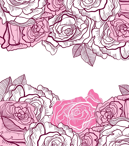 Pink and white roses and leaves — Stock Vector