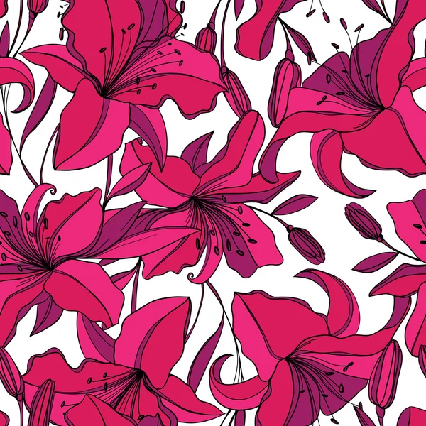 无缝的单色图案的百合花 — 图库矢量图片