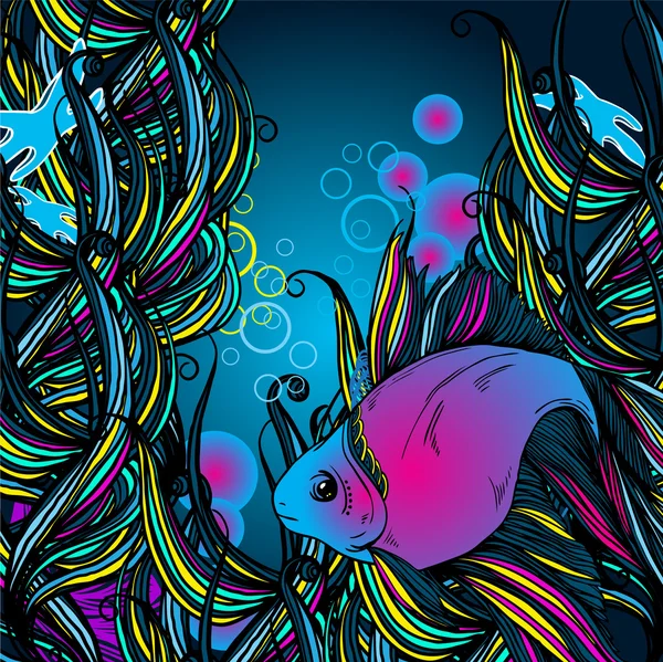 Poisson fantastique sur le fond des vagues — Image vectorielle