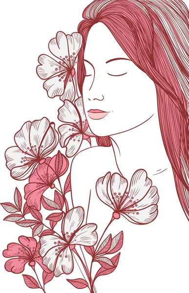 A girl with long hair with flowers — Stock Vector
