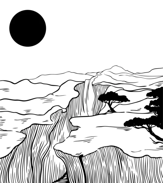 Paysage de montagne abstrait avec lune — Image vectorielle