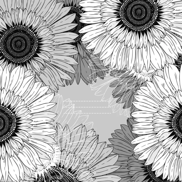 Frame of black and white monochrome flowers — Stock Vector