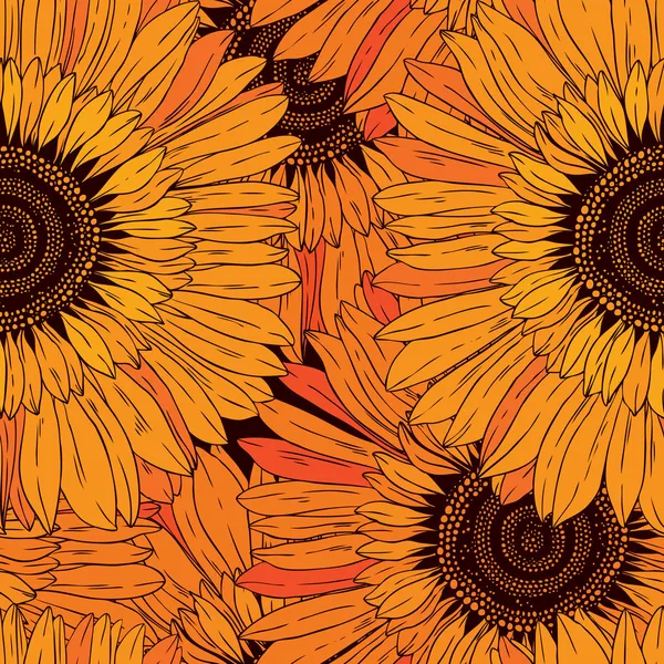 Vector seamless pattern from small sunflowers — Stock Vector